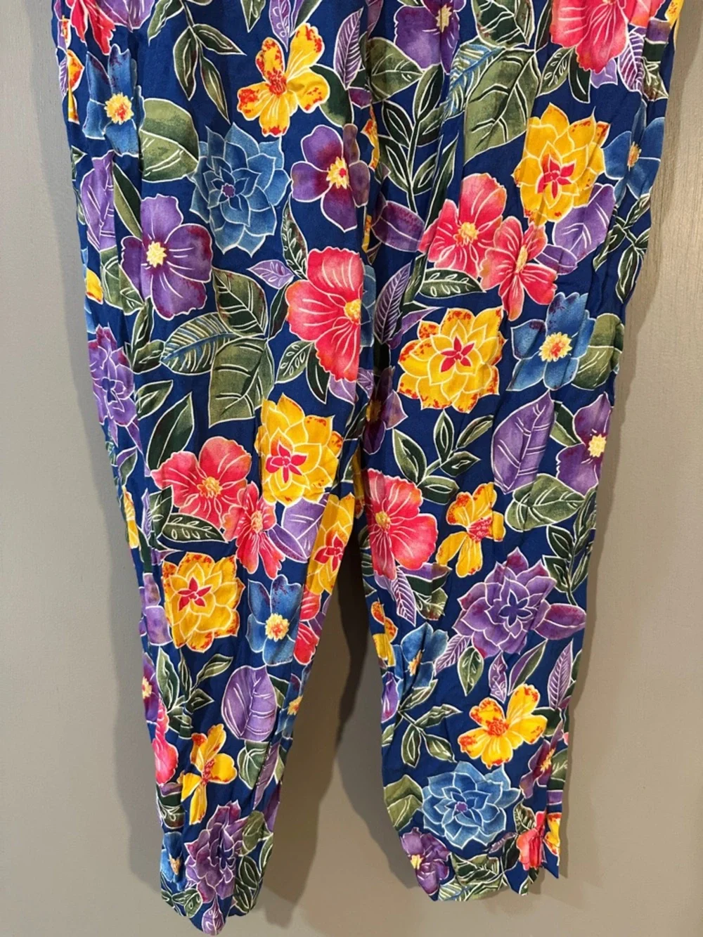 Vintage Bechamel Petite Navy Floral Cropped Pants Colorful Retro Capri - Picture 4 of 8